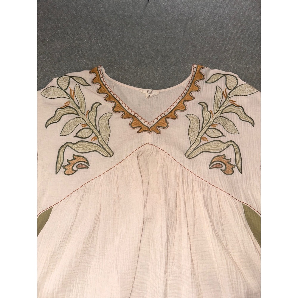 Easel Los Angeles Boho Embroidered Gauze Top Cream Green Bell Sleeve ET23032 M